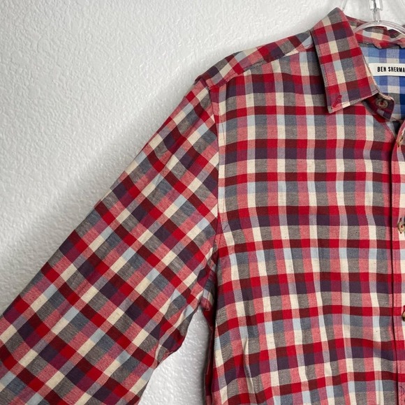 Ben Sherman Mens Red White Blue Plaid Button Down Long Sleeve Shirt Small - Picture 8 of 16